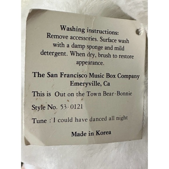 Vtg San Francisco Music Box Plush Bears Wind Up Musical Stuffed Animals 19" Set - Picture 8 of 10